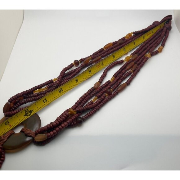 Handmade Beaded Necklace Multi-Strand Tassel Pendant Wood Tribal Boho Nature - Picture 4 of 8